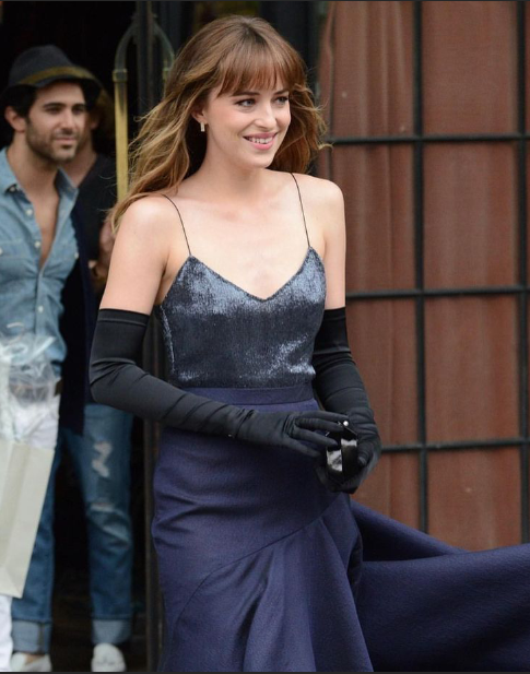 Dakota Johnson long opera gloves